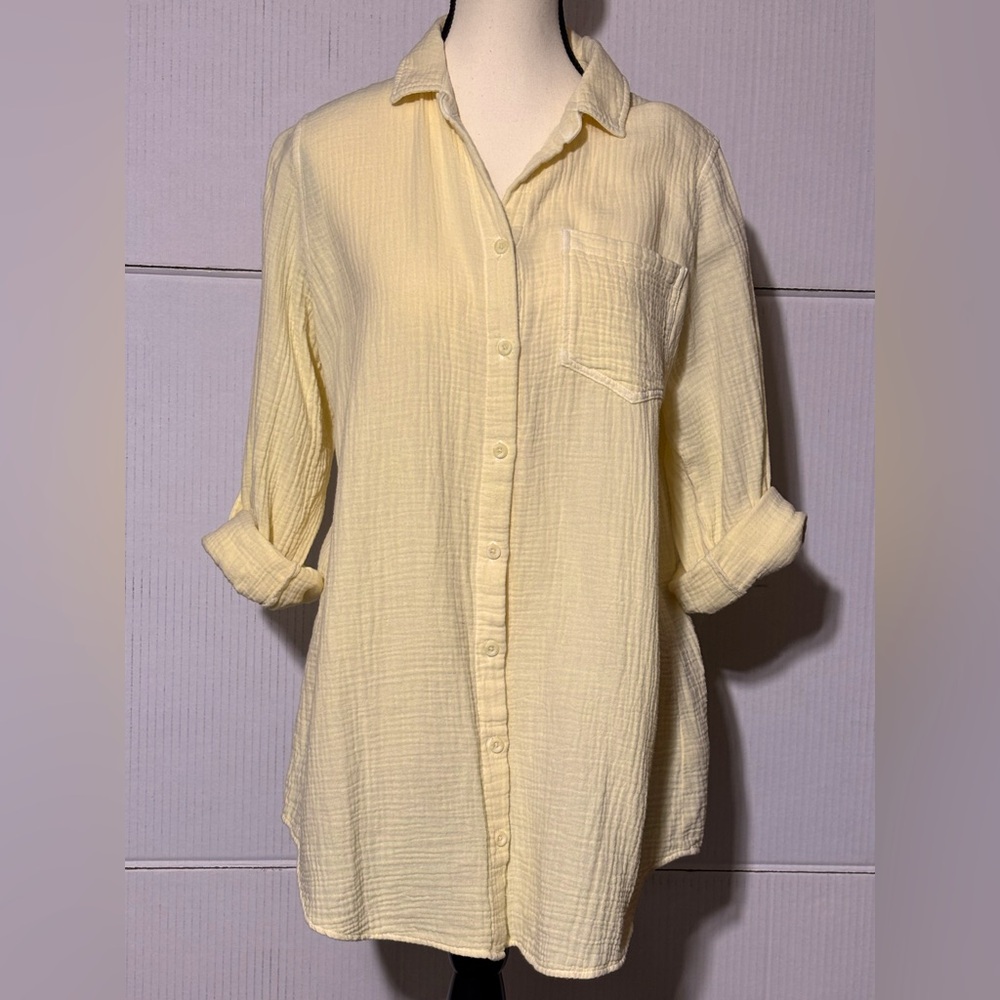 Side Stitch Los Angeles XS 100% cotton long sleeve button blouse Spring Yellow